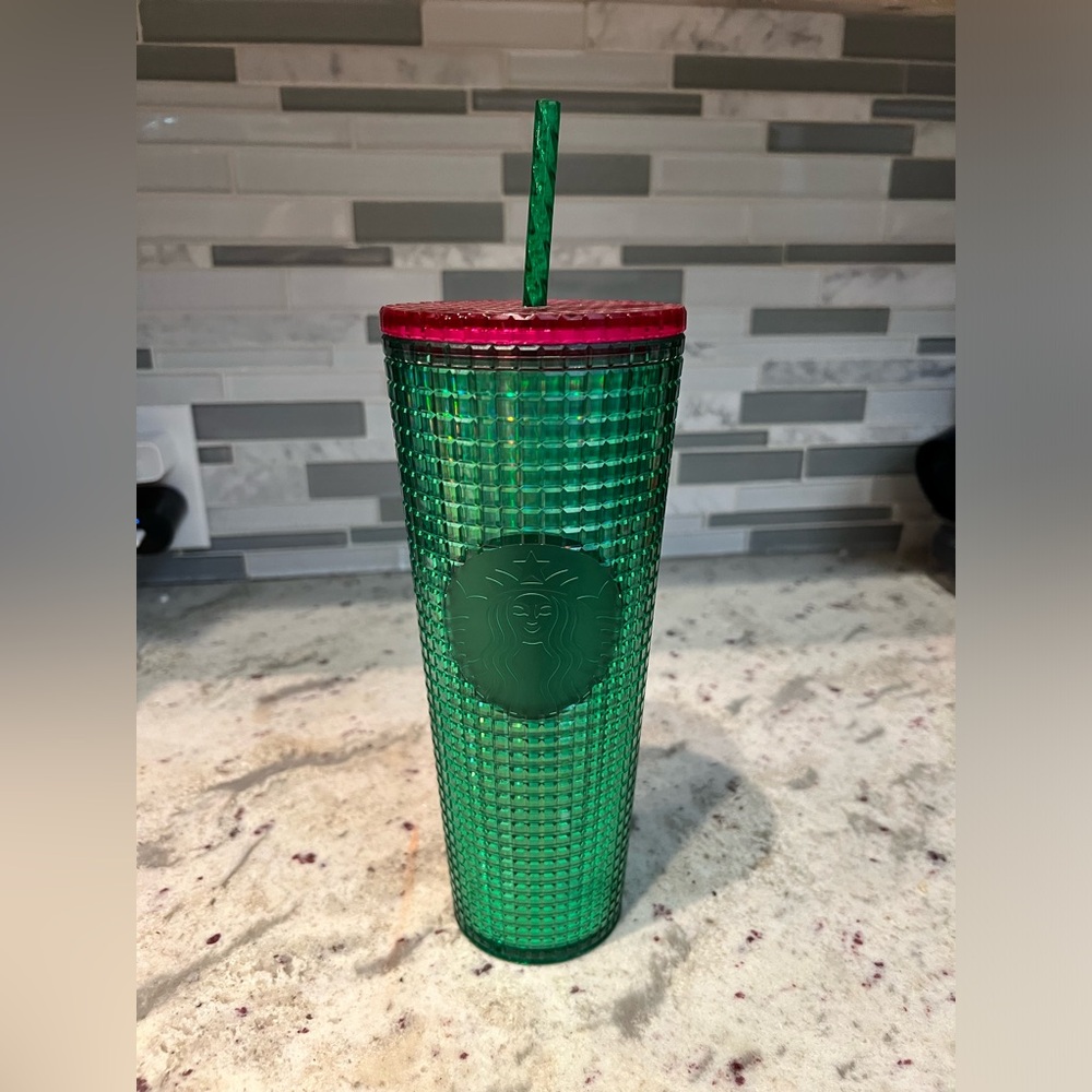 New Starbucks Cup Spring 2023 Watermelon Grid Green Pink Vente 24oz Cold Tumbler